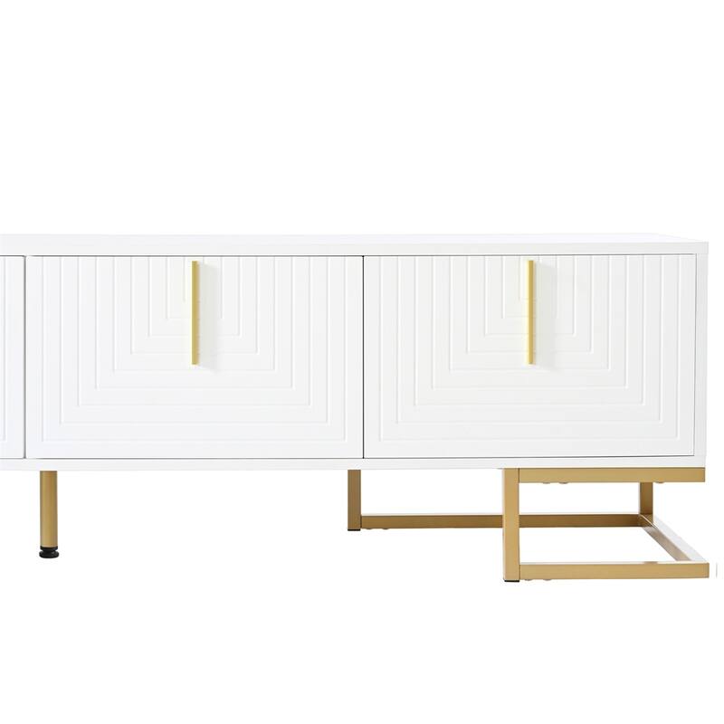 Modern TV Stand with Metal Legs and Gold Handles