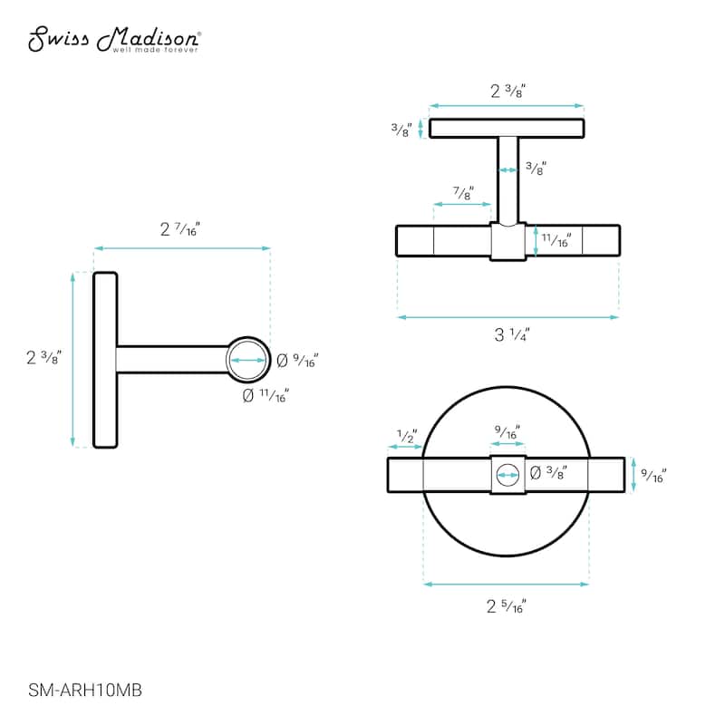 Verre Acrylic Robe Hook In Matte Black - 2.36" x 3.27" 2.36"
