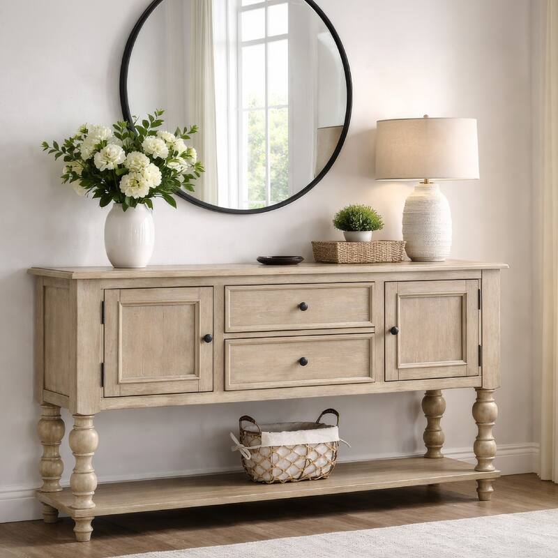 Cherie Sideboard Buffet Console, 2 Drawers Doors, Light Brown, 60 Inch