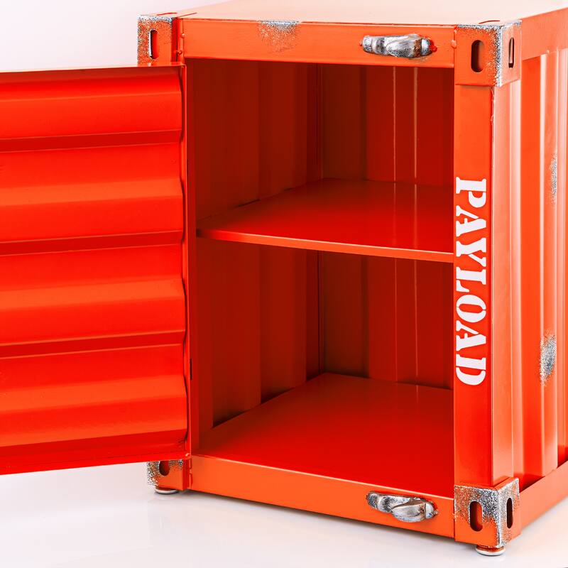 Industrial Container Nightstand Retro Bedside Storage Cabinet with Door
