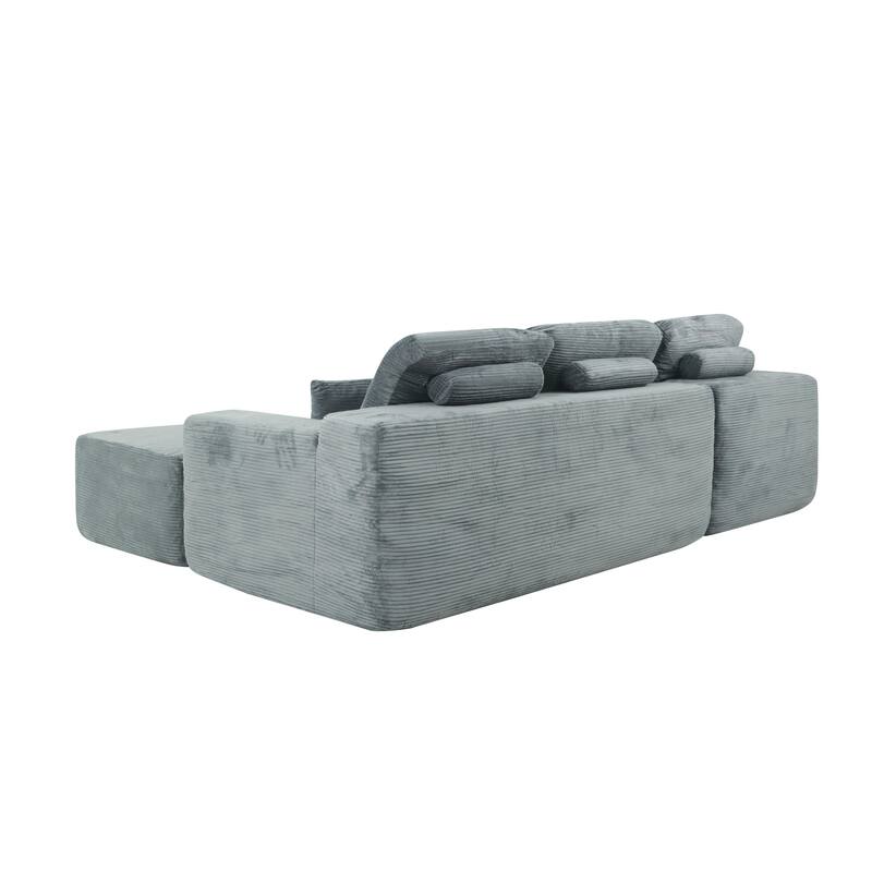 L-Shaped Modular Sectional Sofa with Chaise Lounge, Corduroy Upholstered Cloud Couch, Deep Seat Sofa with 2 Pillows