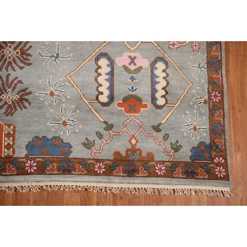 All-Over Oushak Oriental Area Rug Hand-Knotted Wool Carpet - 9'0" x 11'10"