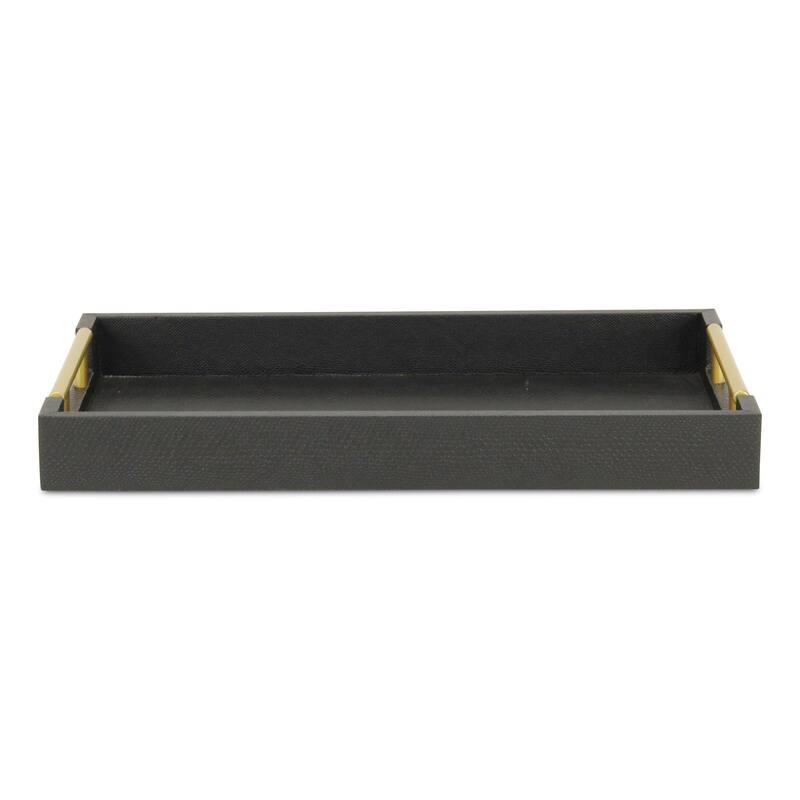 HomeRoots 16" Black Wood Faux Shagreen Serving Tray With Handles - 15.75 in. x 1.75 in. x 9.50 in.