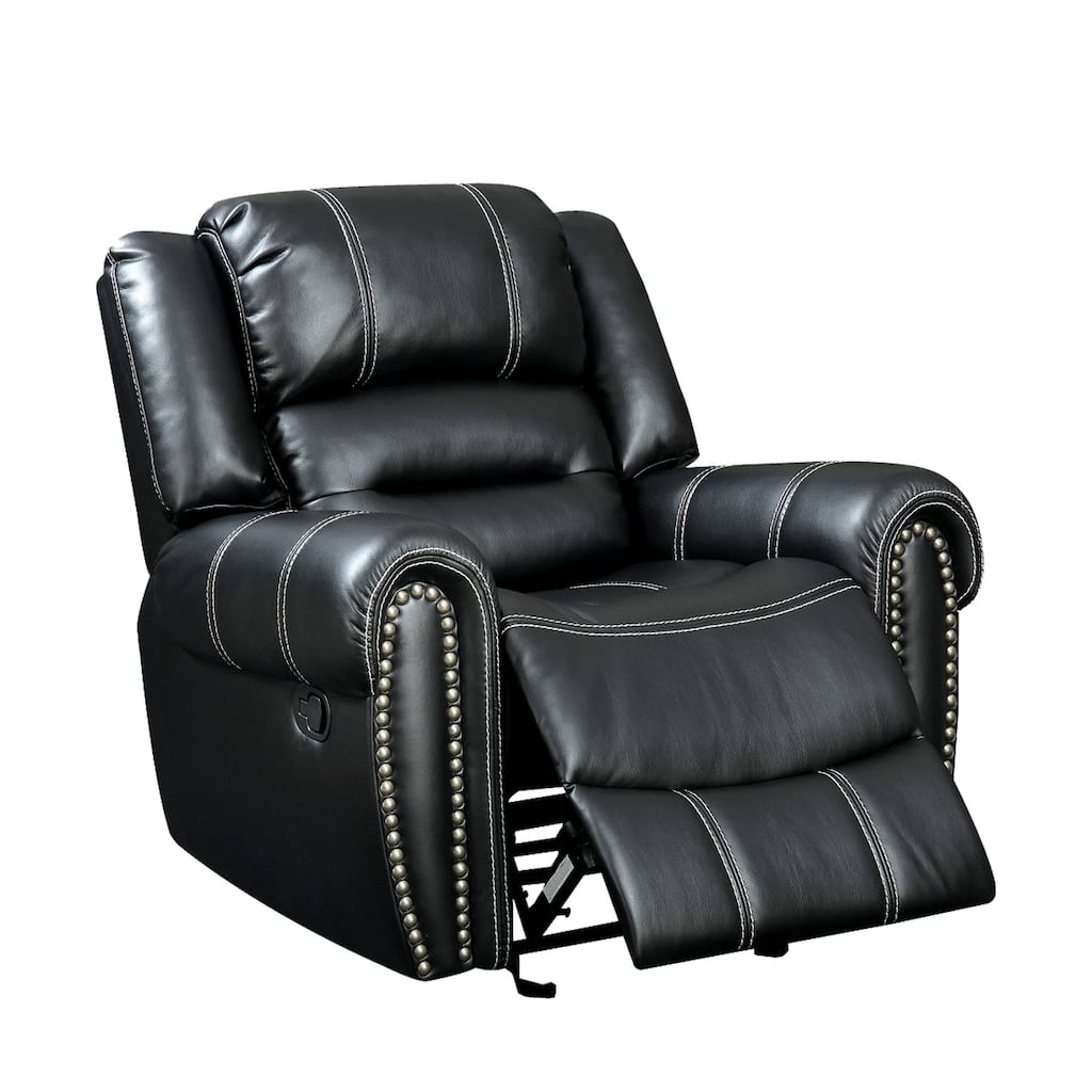 Leatherette Recliner With Nailhead Trim in Black