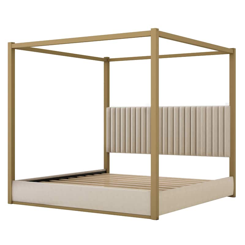 GDFStudio - Modern Upholstered Velvet Canopy Platform Bed with Metal Frame