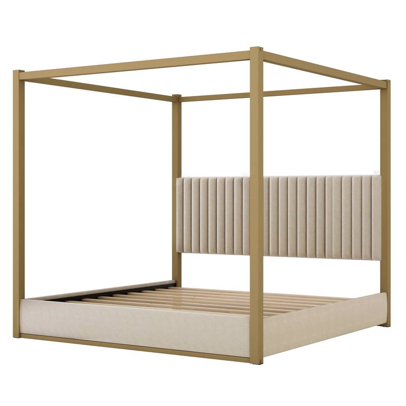 Upholstered Canopy Platform Bed with Velvet Headboard & Metal Frame by Harper&Bright Designs
