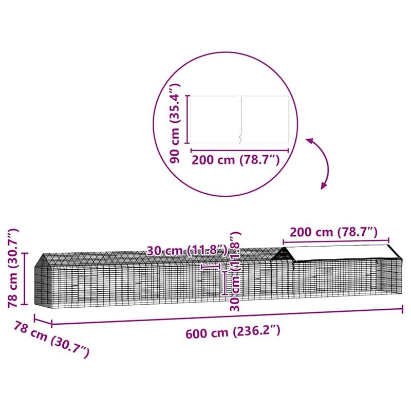 vidaXL Rabbit Cage Silver 400 x 78 x 78 cm Galvanised Steel