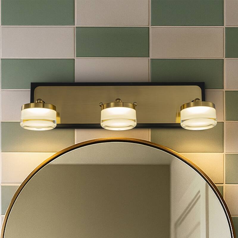 Modern Square Black and Brass Integrated LED Wall Sconce with White Acrylic Shade Adjustable Head Bathroom Vanity Light