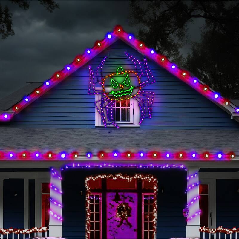 LED Lighted Animated Spider Pumpkin Outdoor Halloween Decoration - 60"