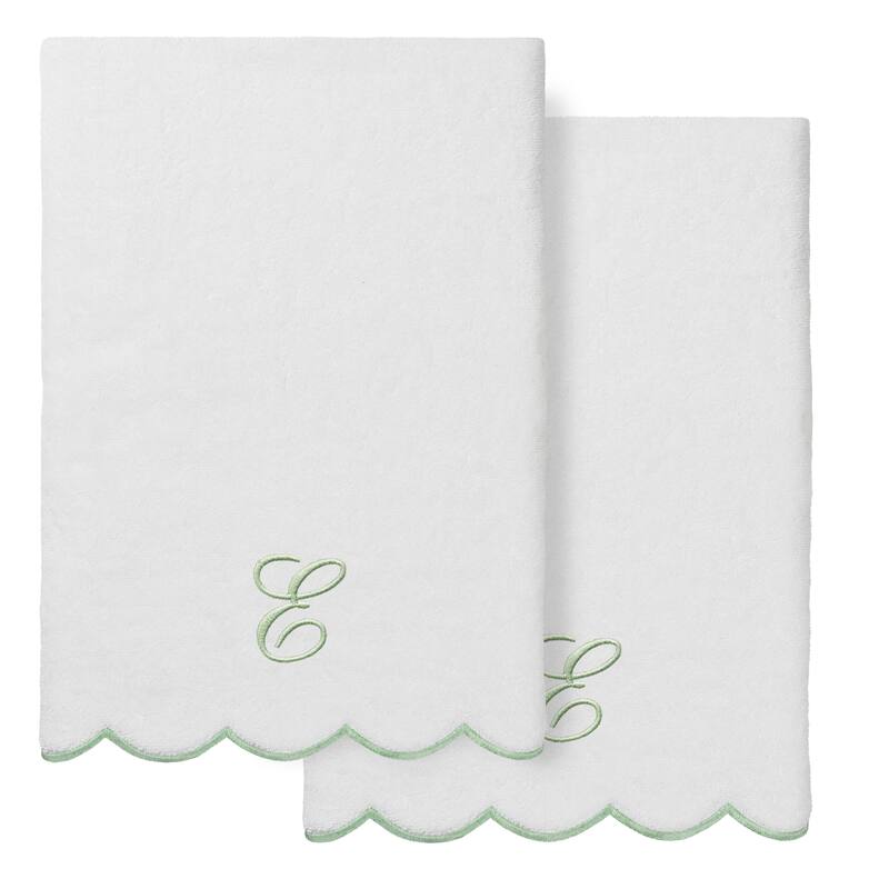 Authentic Hotel and Spa 100% Turkish Cotton Green ADORNIA Scallop Personalized 2 Piece Bath Towel Set - 2 Bath Towels - E
