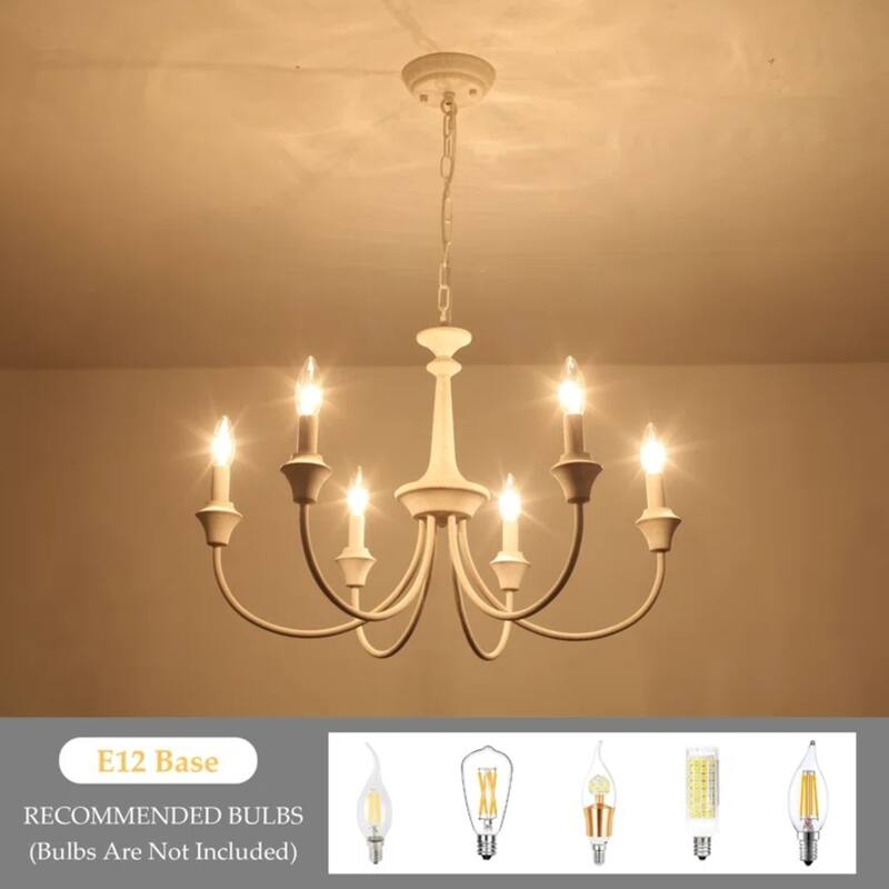 6-Light Modern Chandelier , Farmhouse Candle Chandelier for Dining Room Living Room Bedroom Kitchen - W24.4"x H15.55"