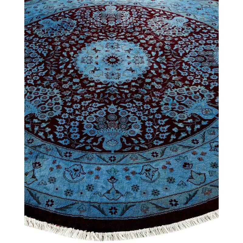 Overton Hand Knotted Wool Vintage Inspired Modern Contemporary Overdyed Blue Round Area Rug - 6' 1" x 6' 1"