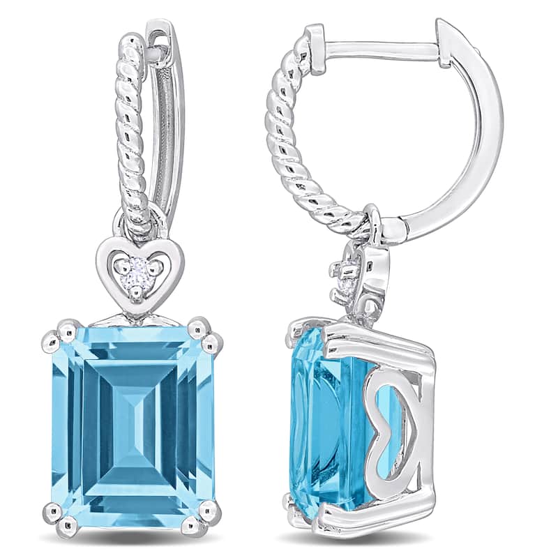 Miadora 8 1/4ct TGW Octagon-Cut Sky Blue and White Topaz Heart Earrings Sterling Silver