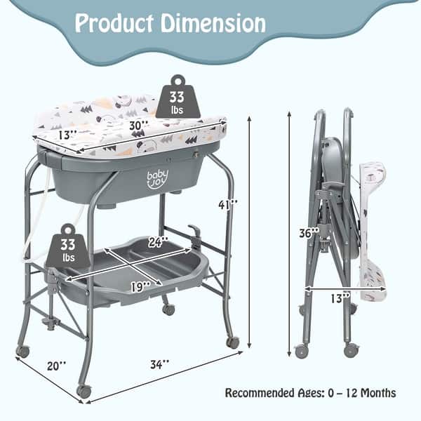 Babyjoy Changing Table with Bathtub Folding Portable Diaper Station - See Details