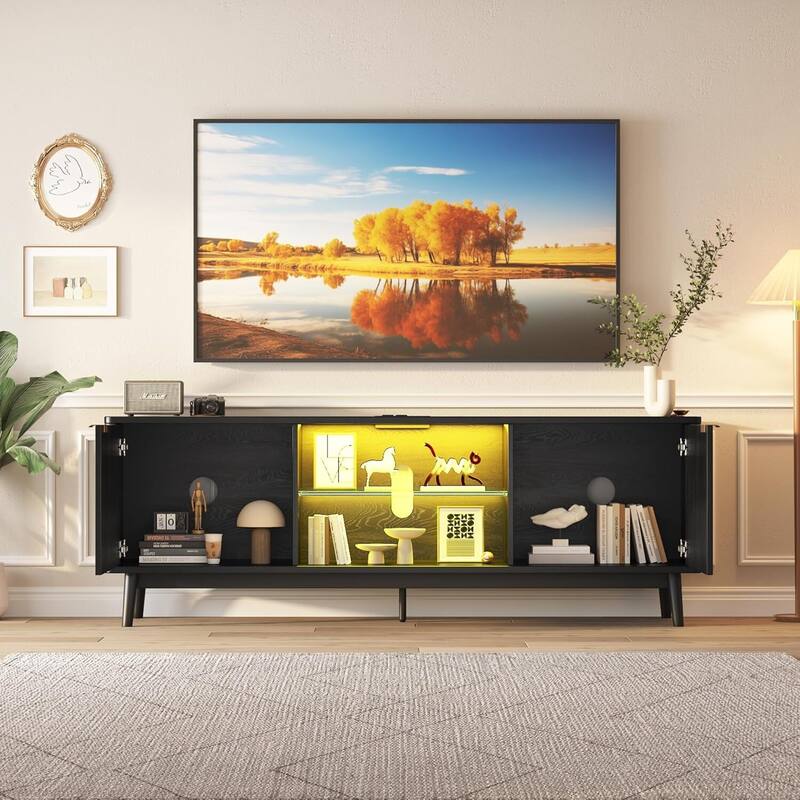 63" TV Stand Entertainment Center with Storage and Adjustable Shelf