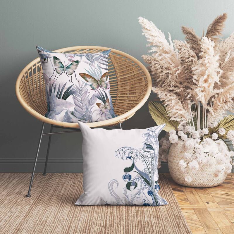 Butterfly Dreams Faux Suede Reversible Throw Pillow Grey and Pink