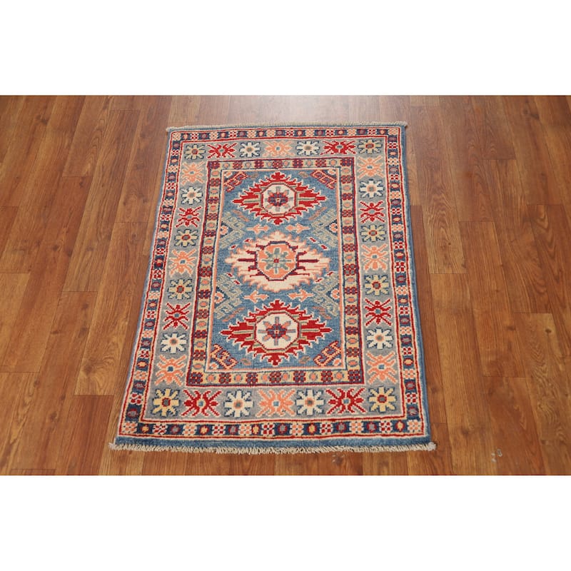 Traditional Kazak Rug Handmade Blue Oriental Wool Carpet - 2'0"x 3'0"