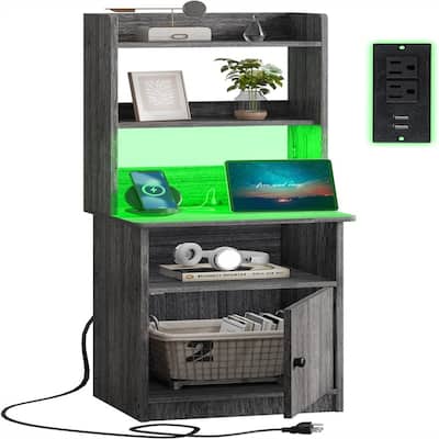 47" Tall Nightstand with Charging Station & LED Lights