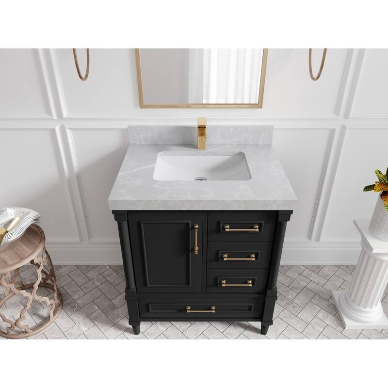 Willow Collections 30 in. W x 22 in. D Aberdeen Single Sink Bathroom Vanity with Countertop - 2" Pearl Gray - Black