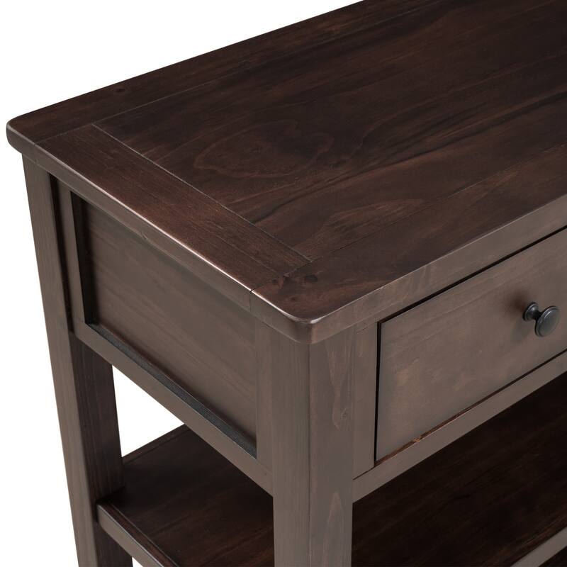 Retro Design Console Table with Two Open Shelves, Pine Solid Wood Frame and Legs for Living Room