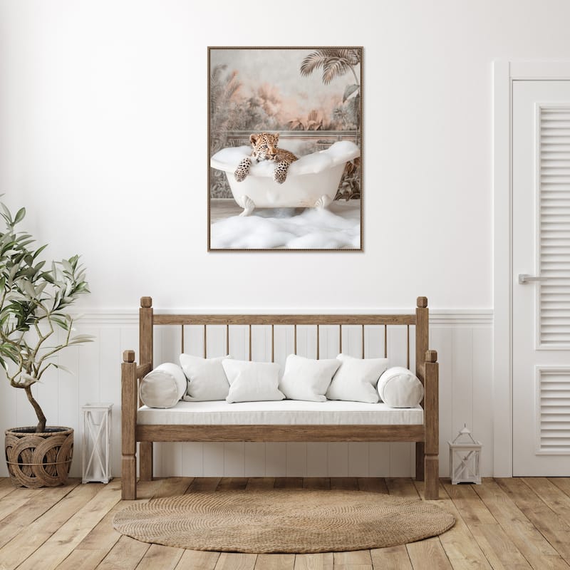 Leopard Bubble Delight by Niky Rahner Framed Canvas Wall Art
