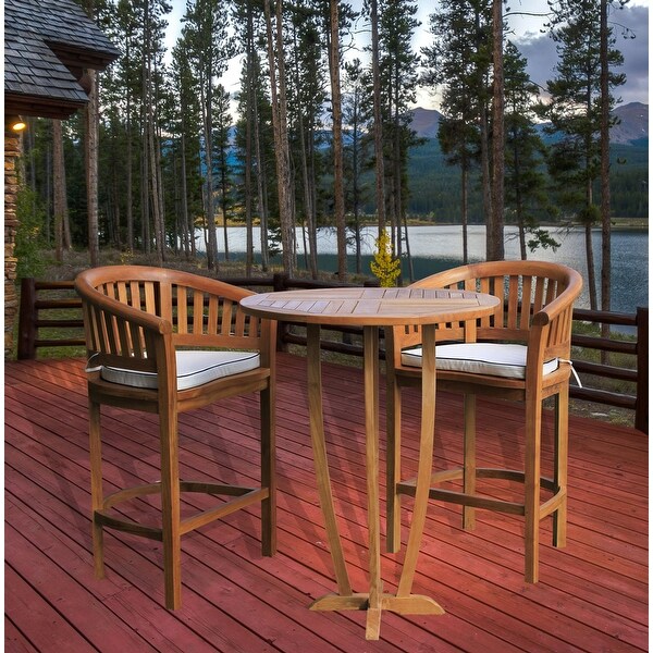 Shop Chic Teak Miami Teak Wood Round Outdoor Patio Bar Table, 35 inch