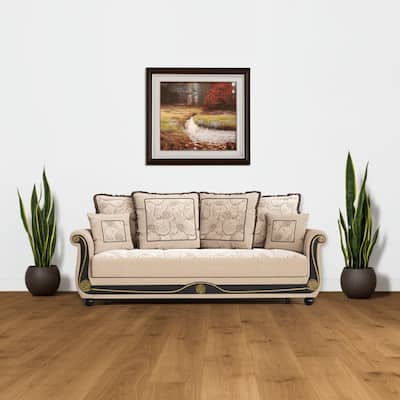 HomeRoots 95" Beige Chenille Convertible Futon Sleeper Sofa And Toss Pillows With Storage