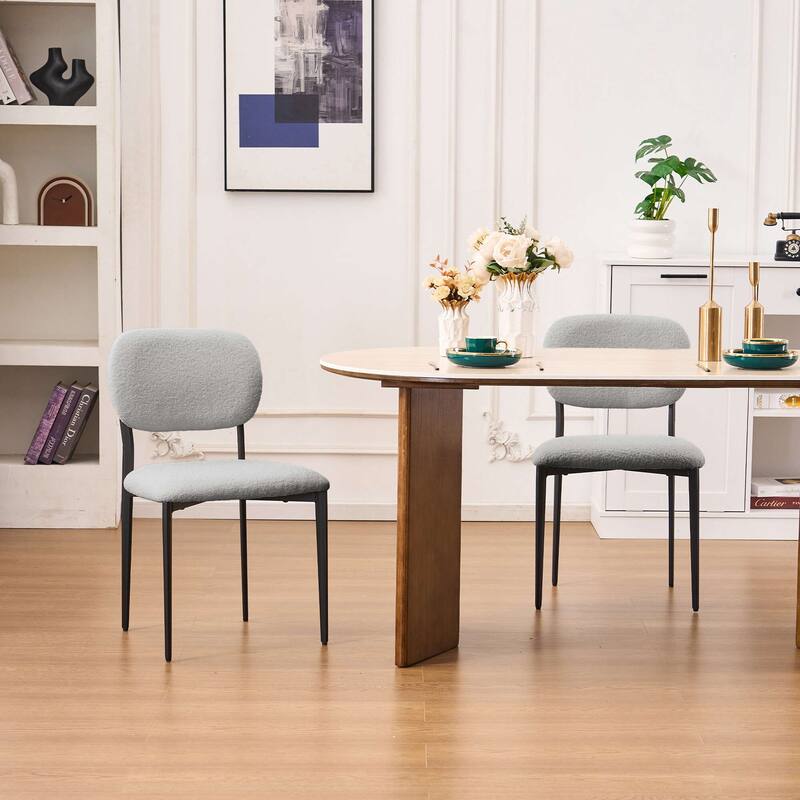 FERPIT Set of 2 Modern Boucle Teddy Fabric Upholstered Dining Chair with Metal Legs - 31.6"H x 18.9"W x 16.92"D