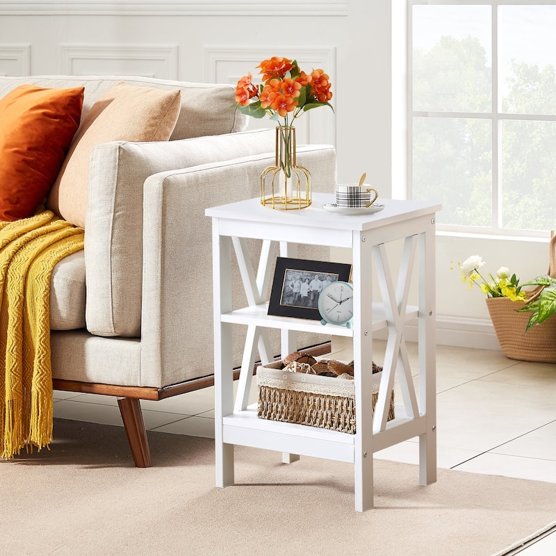 3-tier X-Shape End Table Open Storage Rack Can Be Used as End Table Nightstand for Living Room Bedroom Entrance