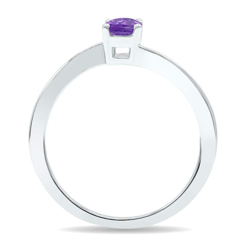 Women's Solitaire Amethyst Wave Ring in 10K White Gold