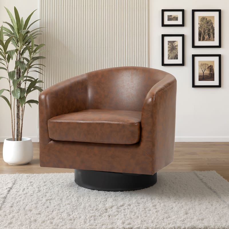 2 Set Modern Wide Round Swivel Accent Barrel Chairs