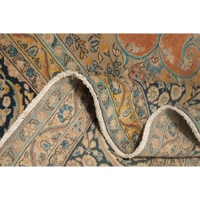 Hand Knotted Oriental 100% Wool Carpet Traditional Floral Oranges & Rust Kerman Area Rug - 13' 7'' X 10' 0''