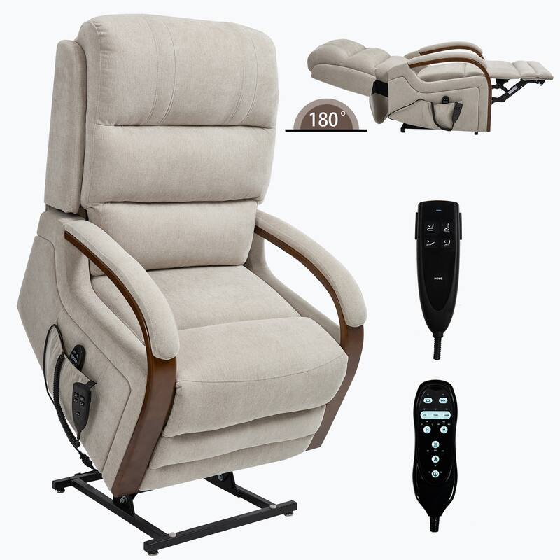 Dual Motor Power Lift Recliner Chair with Massage Heat and Wood Armrests