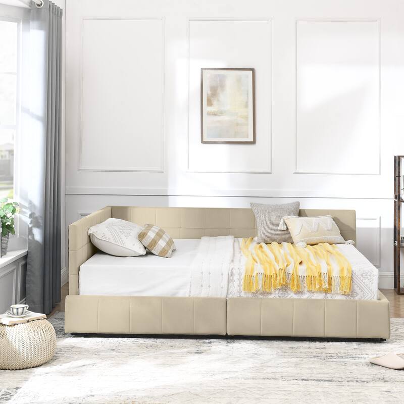L-shaped Velvet Upholstered Daybed Tufted Sofa Bed with Soft Backrest Armrests - and Optional Corner Storage Day Bed