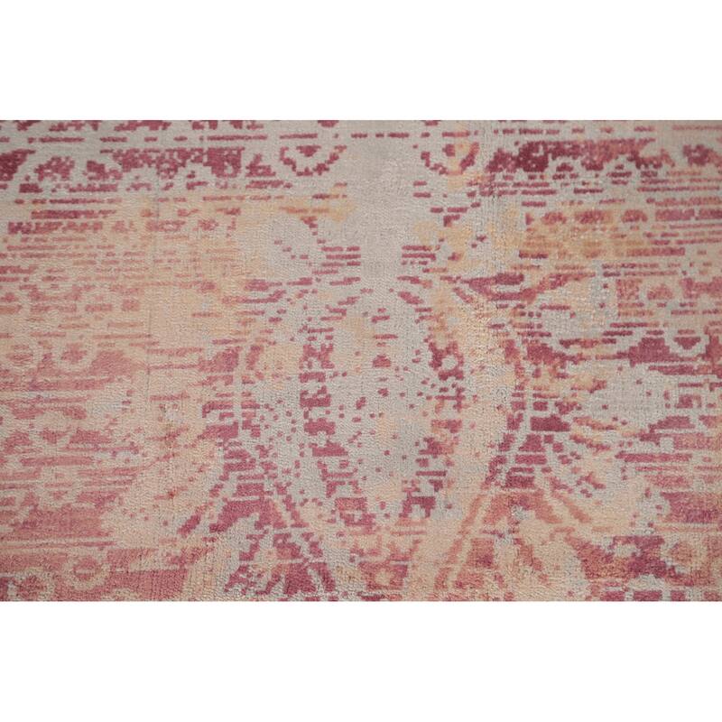 Abstract Indian Square Area Rug Handmade Silk Carpet - 13'11"x 13'9"