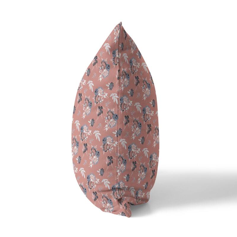 Pink And Blue Rose Dreams Faux Suede Throw Pillow Zipper