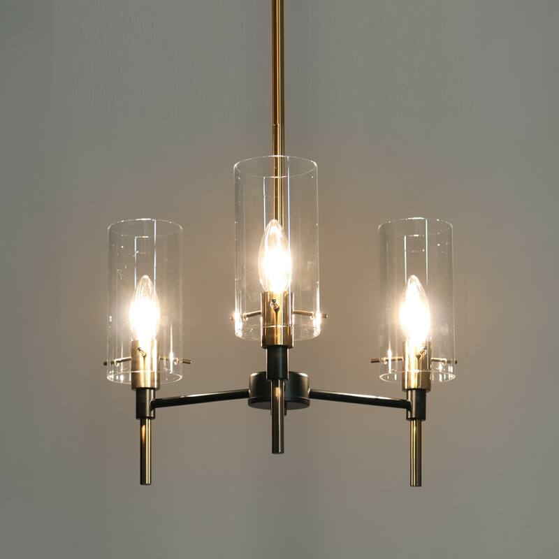 Alva Modern Farmhouse 3-Light Black Gold Chandelier Glass Pendant Light for Dining Room