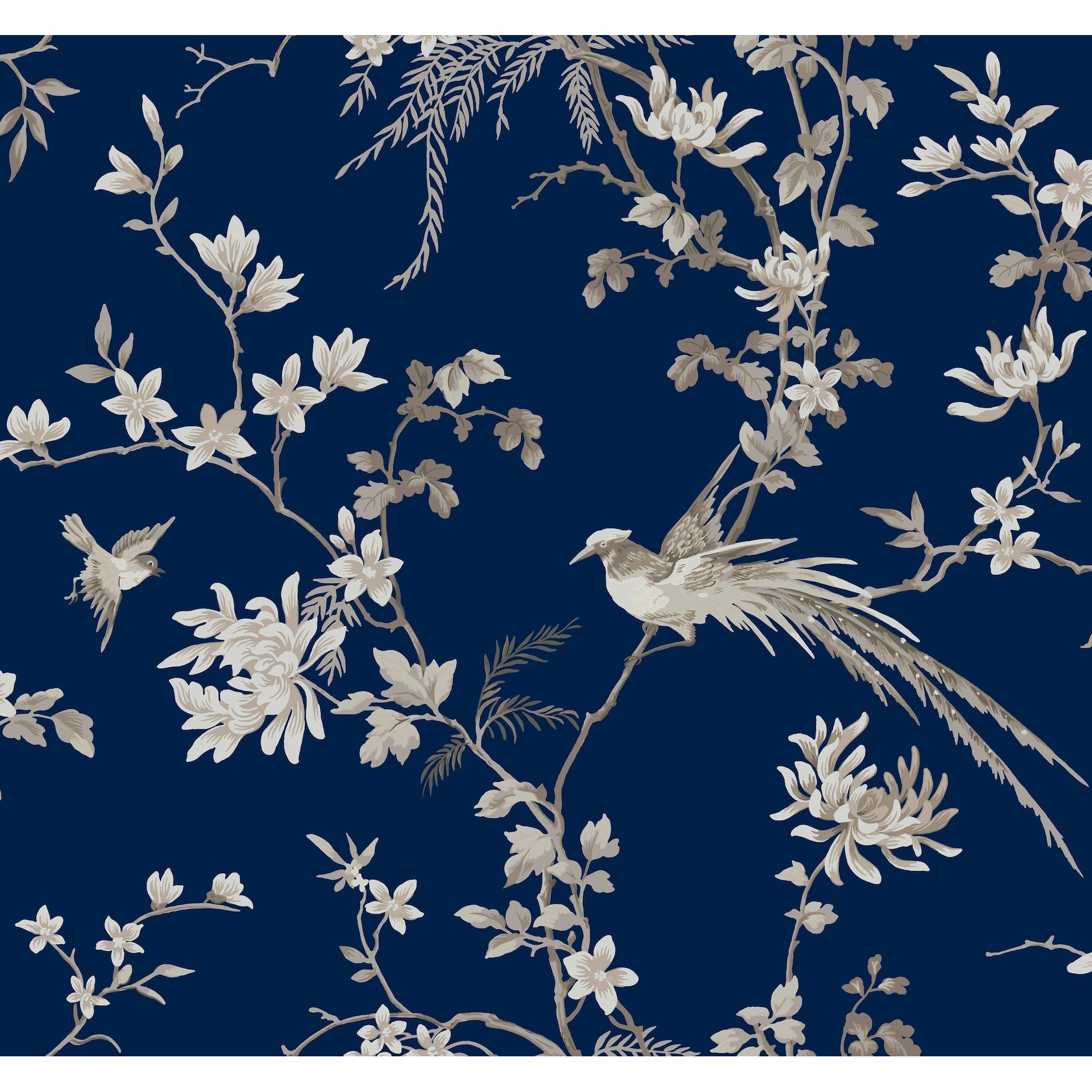 Ronald Redding Bird & Blossom Chinoserie Blue Wallpaper