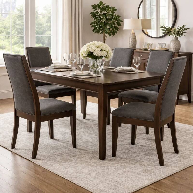 19 Inch Side Chairs, Set of 2, Gray Fabric, Tall Sloped Back, Parson Style