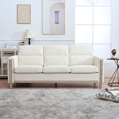Three-Seater Sofa with Wood Legs, High-Resilience Sponge Cushions, 79.5"
