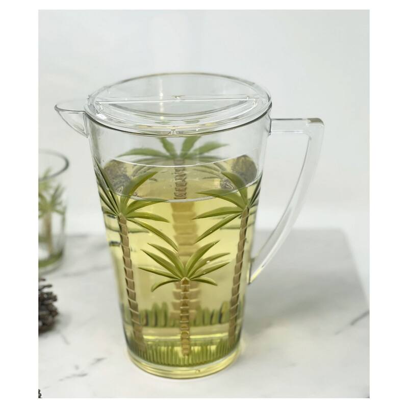 Water Pitcher with Lid, Palm Tree Design Unbreakable Plastic Pitcher