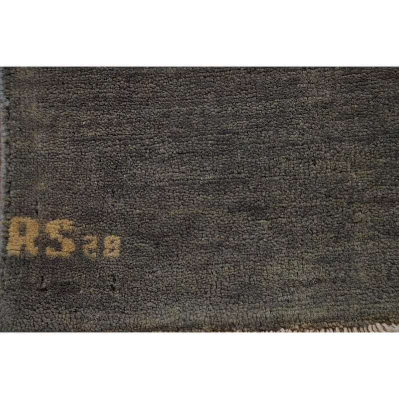 Gray Gabbeh Oriental Rug Hand-Knotted Solid Wool Carpet - 3'4" x 4'11"