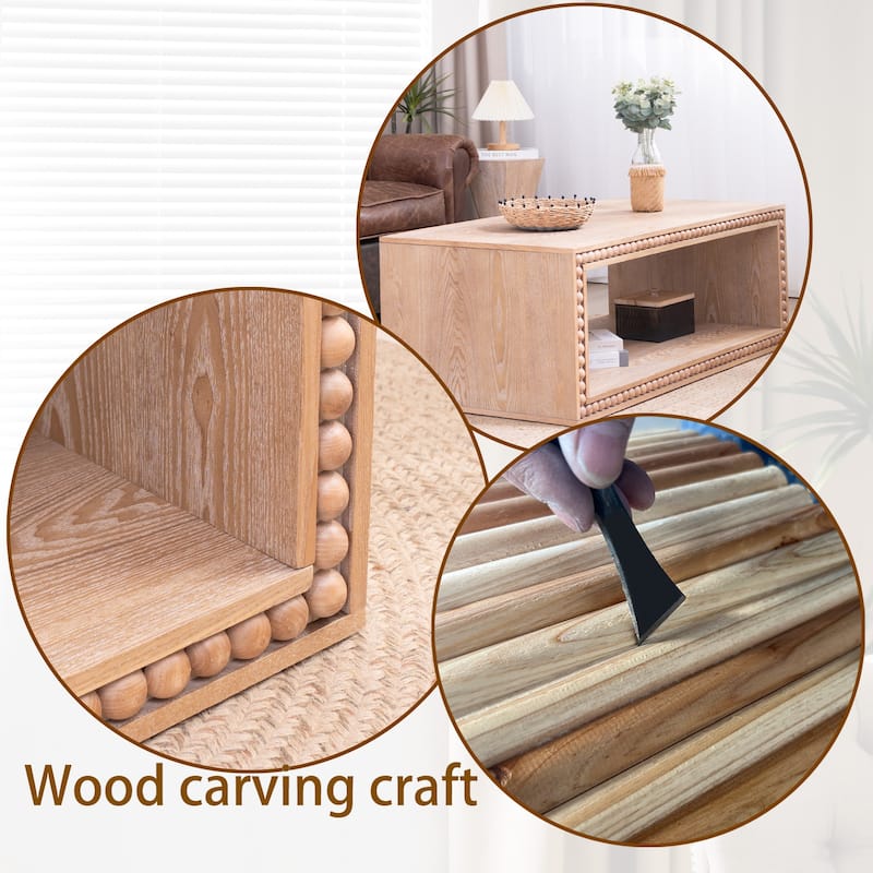 47.6 Inches, Modern Farmhouse Style Coffee Table Rectangular Center Table with Open Storage Shelves, for Living Room‌
