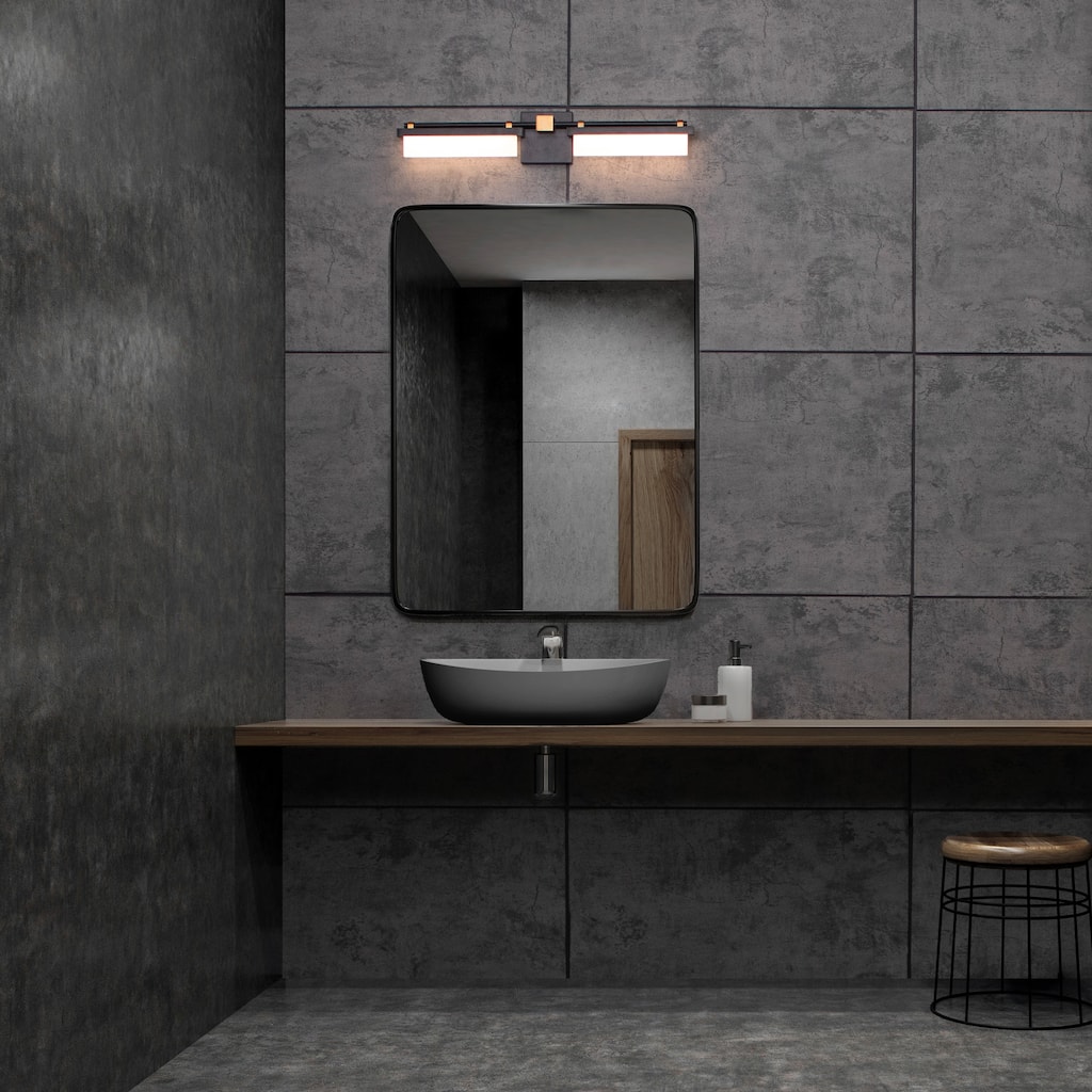 Two Fold 20in LED Bath Vanity & Wall Light 3000K in Black Aged Brass