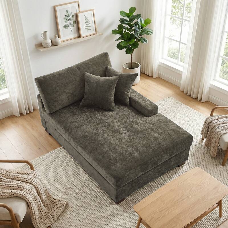 Oversized Chenille Modular Chaise Lounge With Deep Seat
