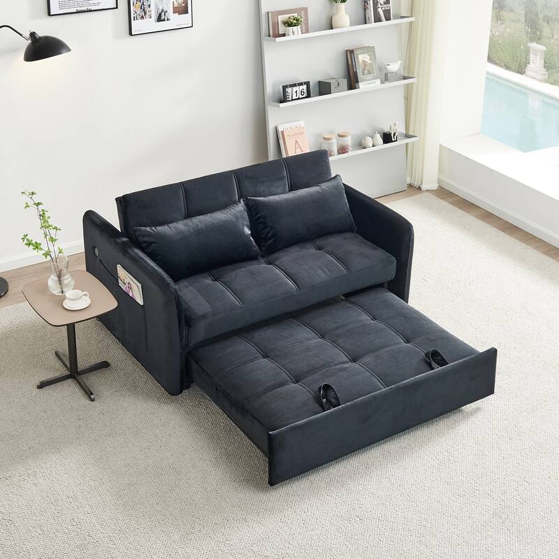Twin Size Velvet Pull-out Sofa Bed with USB