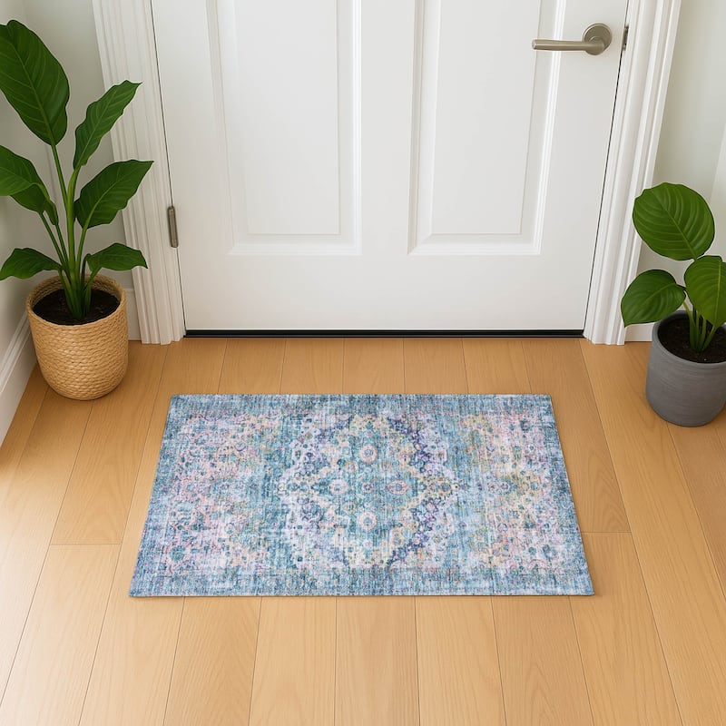 Premium Washable Super Soft Traditional Vintage Mayfield Rug - Denim - 1'8" x 2'6"