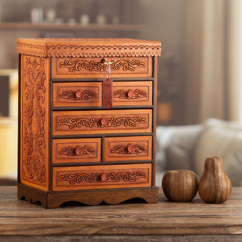 Novica Handmade Baroque Secrets Wood And Leather Jewelry Box