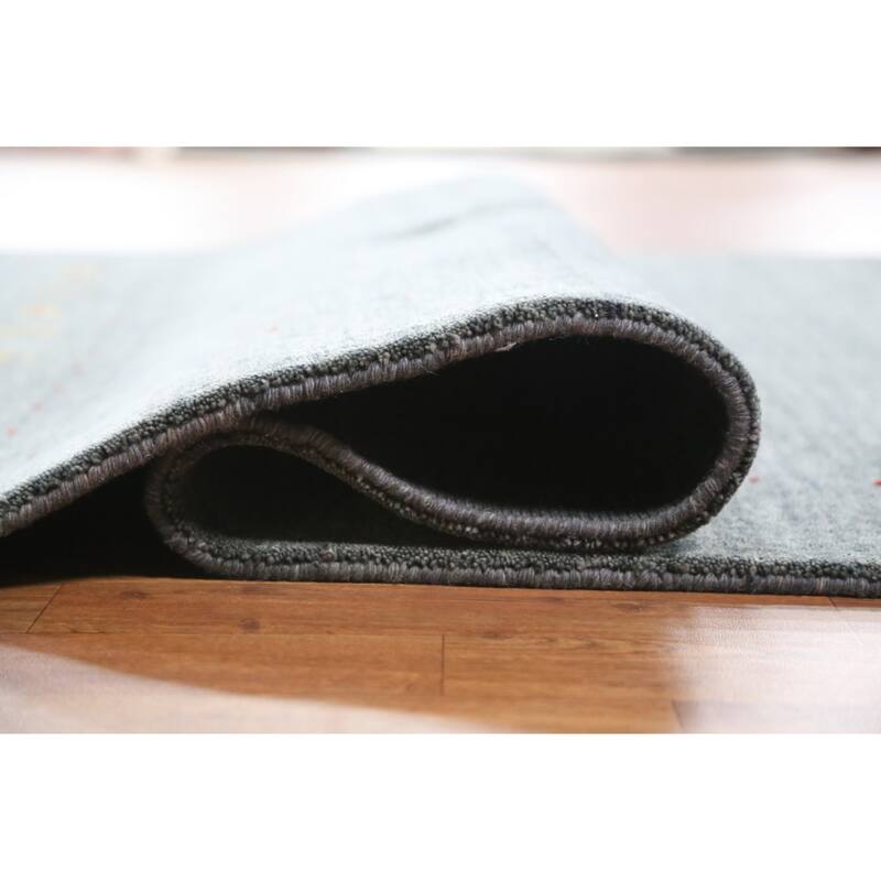 Hand Knotted Oriental 100% Wool Carpet Tribal Animal Pictorial Greys & Charcoal Gabbeh Area Rug - 7' 6'' X 5' 5''