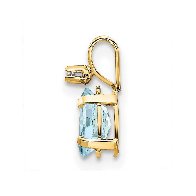 Curata 14k Yellow Gold Polished Diamond and Aquamarine Pendant Necklace Jewelry Gifts for Women